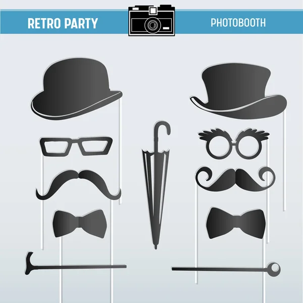 Movember Retro partido imprimible Gafas, Sombreros, Moustaches, Máscaras para photobooth utilería en vector — Archivo Imágenes Vectoriales