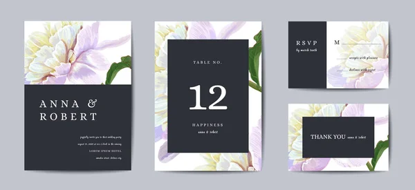 Modèle de carte d'invitation de mariage botanique Design, fleurs pivoines en moderne, Collection de Save the date, RSVP en vecteur — Image vectorielle