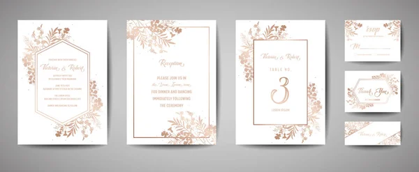 Matrimonio Lusso Salva Data Invito Navy Cards Collection Con Fiori — Vettoriale Stock