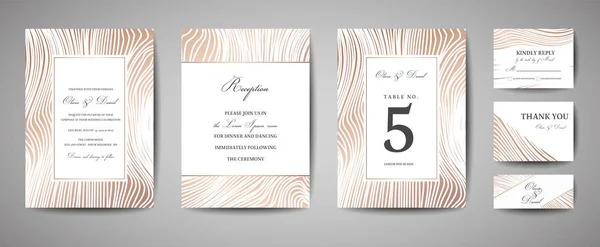 Mariage de luxe Save the Date, Invitation Marine Cards Collection with Gold Foil Wood Texture. Couverture vectorielle tendance, affiche graphique, brochure florale géométrique, modèle design — Image vectorielle