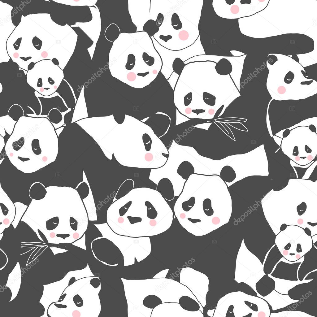 Cute Panda bear Seamless Pattern illustration for Textile Print, Poster, Cover, Children and Nursery Room, Wallpaper in vector