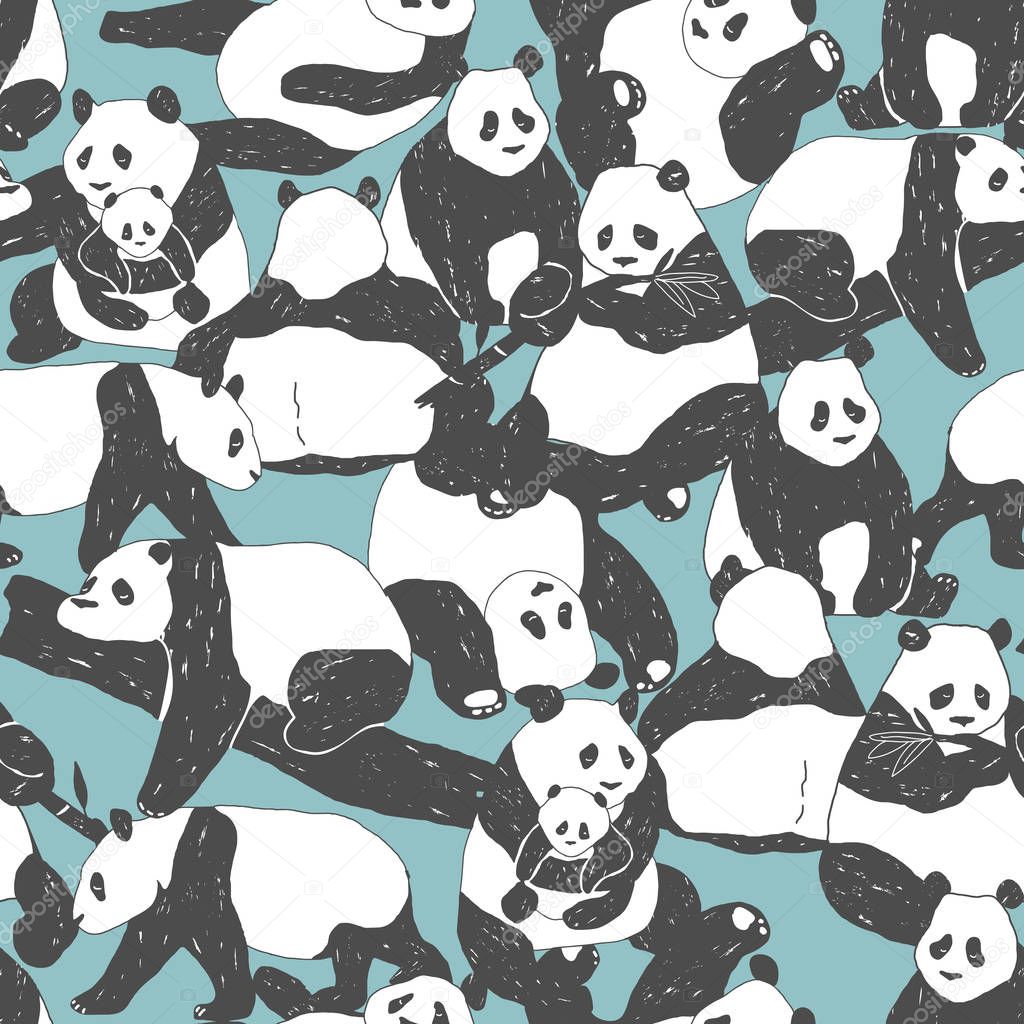 Cute Panda bear Seamless Pattern illustration for Textile Print, Poster, Cover, Children and Nursery Room, Wallpaper in vector