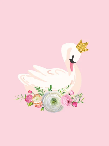 Illustration de Beau Cygne avec place pour bébé Nom pour Affiche Imprimé, Salutations de Bébé, Invitation, Brochure, Brochure, Couverture de Livre en vecteur — Image vectorielle