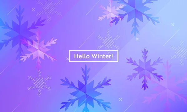 Hola Diseño de invierno con copos de nieve para Web, Página de aterrizaje, Banner, Póster, Plantilla del sitio web. Fondo de temporada de Navidad nieve para la aplicación móvil, Redes Sociales. Ilustración vectorial — Vector de stock