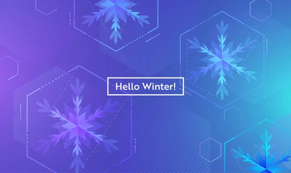 Hello Winter Layout with Snowflakes for Web, Landing Page, Bannière, Affiche, Modèle de site Web. Snow Christmas Seasonal Background for Mobile App, Social Media. Illustration vectorielle — Image vectorielle