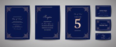 Lüks düğün tarihi, davet Donanma kartları koleksiyonu altın folyo çerçeve ve çelenk ile kaydet. Vektör trendy kapak, grafik afiş, retro broşür, tasarım şablonu