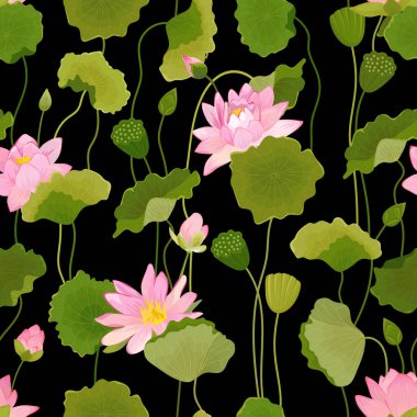 Lotus çiçek ve yaprakları, Retro çiçek arka plan, moda Yazdır, Doğum günü dekorasyon ile Dikişsiz desen duvar kağıdı. Vektör çizim