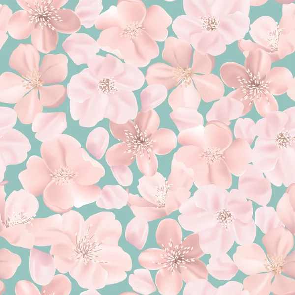 Florales retro nahtloses Muster, Kirsch- oder Sakura-Blumen Hintergrund, pastellfarbene Vintage-Illustration im Vektor — Stockvektor