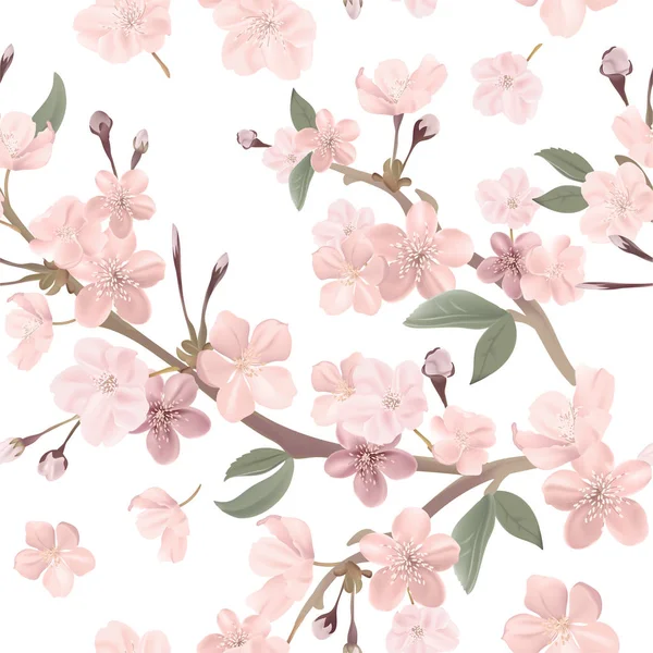 Patrón sin costura retro floral, fondo de flores de cereza o sakura, ilustración vintage pastel en vector — Vector de stock