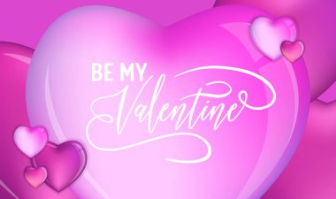 Mutlu sevgililer günü el çizilmiş yazı tasarımı, aşk için 3D renkli kalpler vektör çizim, düğün partisi el ilanı veya Poster kartı