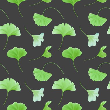 Çiçek seamless modeli ile gerçekçi Japon gingko biloba yaprakları, vintage pastel yeşil doku tasarım, kumaş baskı, vektör duvar kağıdı