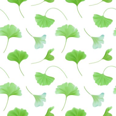 Çiçek seamless modeli ile gerçekçi Japon gingko biloba yaprakları, vintage pastel yeşil doku tasarım, kumaş baskı, vektör duvar kağıdı