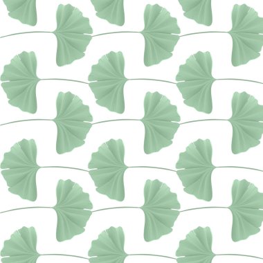 Çiçek seamless modeli ile gerçekçi Japon gingko biloba yaprakları, vintage pastel yeşil doku tasarım, kumaş baskı, vektör duvar kağıdı