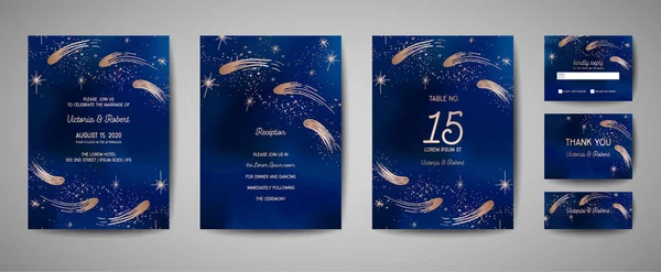 Enregistrer l'illustration vectorielle de date avec ciel étoilé de nuit, étoile de fête de mariage céleste dans le vecteur — Image vectorielle