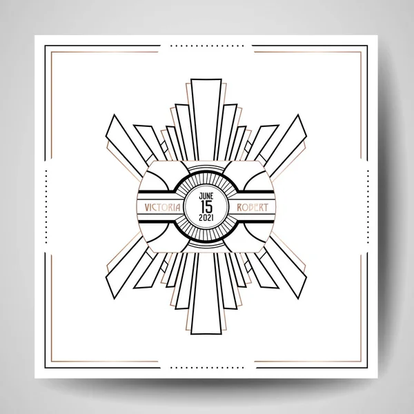 Art deco pozvánka, luxusní zachránit the data kartu s zlaté geometrické rámu. Vektorové módní kryt, grafický plakát, leták 1920 gatsby, šablona návrhu — Stockový vektor