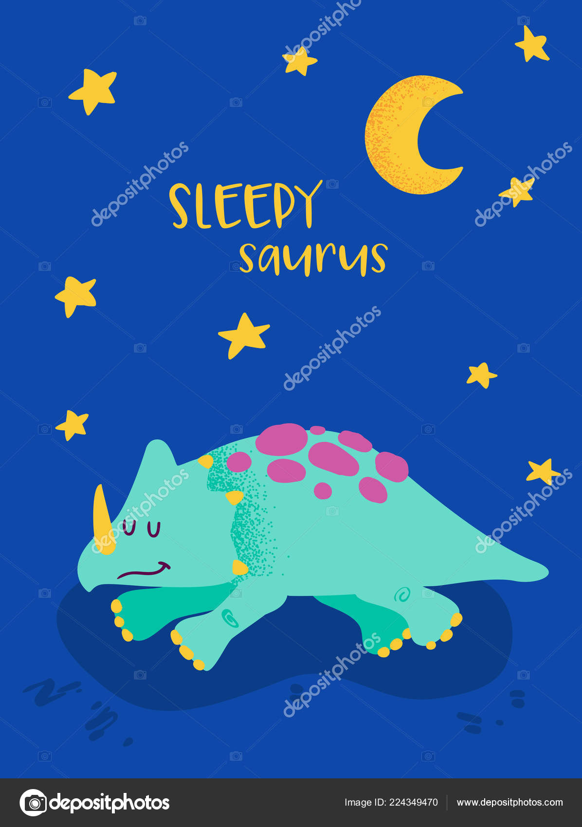Dinosaurio dormido lindo para impresión de póster, bebé Vector de
