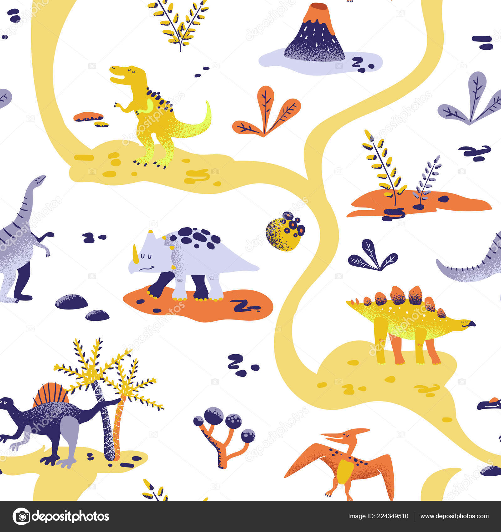 Dino background. Seamless pattern with dinosaurs, baby pattern