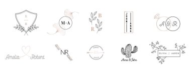 Düğün monogram logoları koleksiyonu tarihi Kaydet