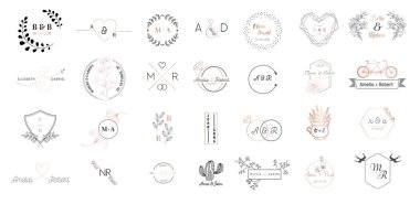 Düğün monogram logoları koleksiyonu tarihi Kaydet