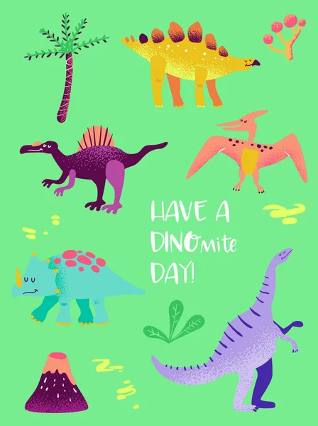 Conjunto de dinosaurios divertidos para impresión de póster, bebé — Vector de stock