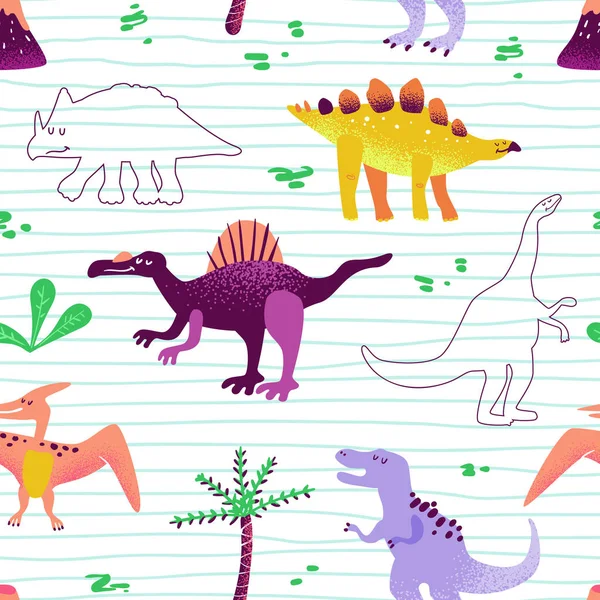 Kesintisiz çizgi film dinozorlar bebek arka plan desen — Stok Vektör