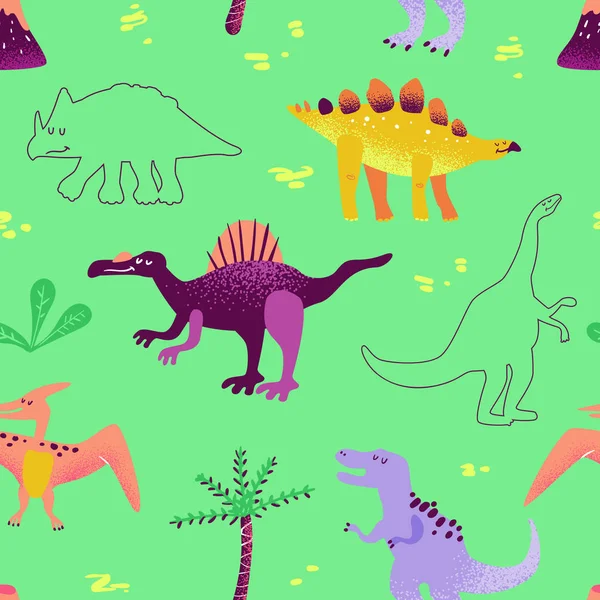 Dibujos animados sin costura dinosaurios patrón bebé fondo — Vector de stock