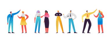 Karakter iletişim kavramı. İş insanlar erkek ve kadın, sohbet tartışıyor. İş arkadaşlarınızla sohbet toplantısı. Vektör çizim