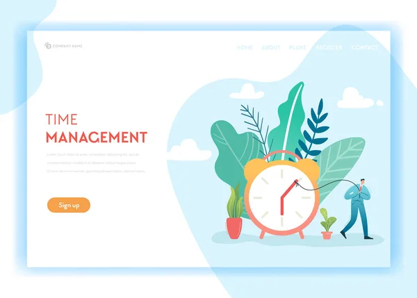 Business Project Time Management en proces optimalisatie Landing pagina sjabloon. Planning en strategie Concept met zakenman karakter voor de webpagina en de Website. Vectorillustratie — Stockvector