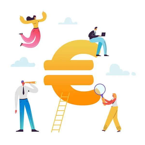 Επιχειρηματίες που εργάζονται για το σύμβολο του ευρώ. Ευρωπαϊκή αγορά, οικονομική διαβούλευση, εξοικονόμηση, οικονομία, οικονομική ωφέλεια. Εικονογράφηση διάνυσμα — Διανυσματικό Αρχείο