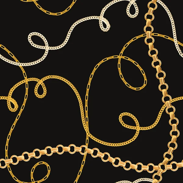 Золоті Ланцюжки Безшовний Візерунок Модний Фон Золотих Посилань Дизайн Тканини — стоковий вектор