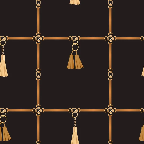 Patrón sin costuras de moda con cinturones y trenza. Fondo de moda con correas de cuero para tela, textil, fondo de pantalla. Ilustración vectorial — Archivo Imágenes Vectoriales