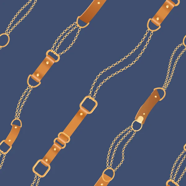 Módní vzor bezešvé s zlatými řetězy a popruhy. Řetěz, cop a šperky prvky pozadí pro tkaniny Design, textil, tapety. Vektorové ilustrace — Stockový vektor