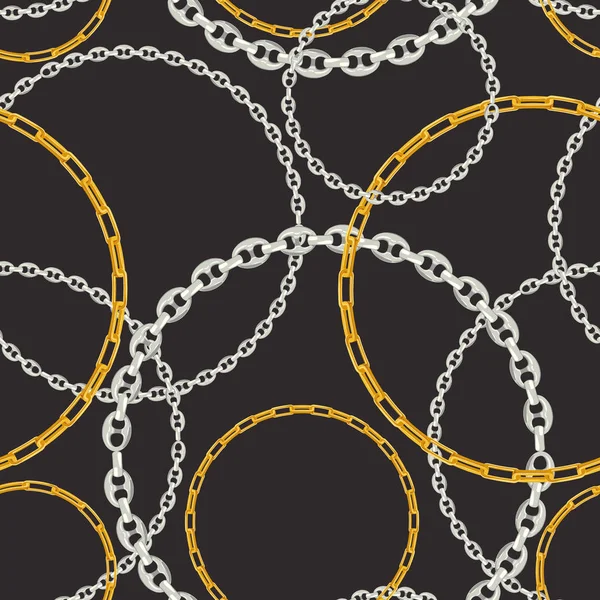 Fashion Seamless Pattern with Silver Chains. Fabric Design Background with Chain, Metallic accessories and Jewelry for Wallpapers, Prints. Vector illustration — Stock Vector