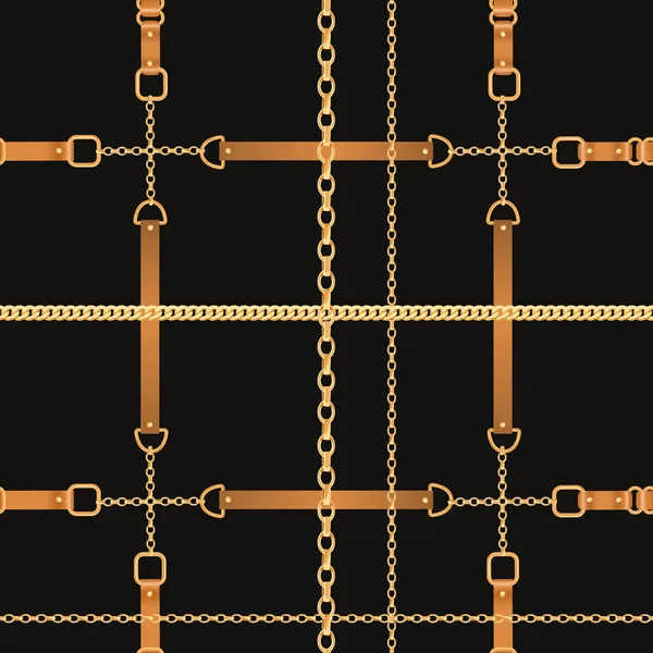 Mode naadloze patroon met gouden kettingen. Stof Design achtergrond met ketting, metalen accessoires en sieraden voor Wallpapers, Prints. Vectorillustratie — Stockvector
