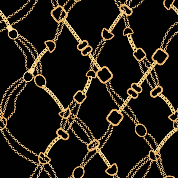 Złote łańcuchy mody wzór. Tkanina tło z złoty łańcuch. Luxury Design z biżuterii elementy dla przemysłu włókienniczego, tapety. Ilustracja wektorowa — Wektor stockowy