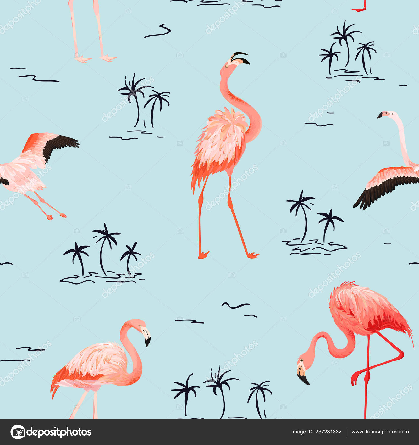 Modèle Dété Tropical Vecteur Transparente Flamingo Avec