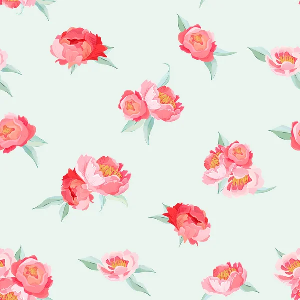 Peony Flowers patrón de verano vector vintage sin costuras. Fondo floral para fondos de pantalla, página web, textura, textil, telón de fondo — Vector de stock