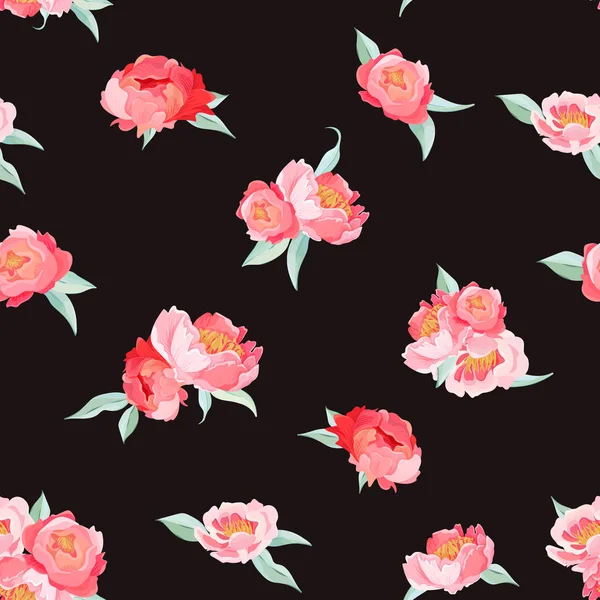 Peony Flowers melihat pola vektor musim panas. Latar belakang bunga wallpaper, halaman web, tekstur, tekstil, latar belakang - Stok Vektor