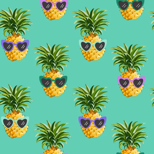 Pineapple funny Glasses seamless pattern for fashion print, summer texture, wallpaper, graphic design, tropical background, fruit illustration in vector — Stock Vector