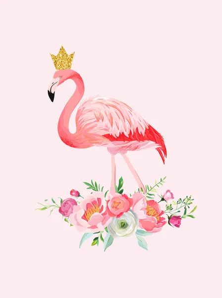 Ilustracja z pięknym Flamingo z miejscem dla dziecka nazwę Poster Print, Baby życzenia, zaproszenie, dzieci sklepu ulotki, broszury, etui w wektor — Wektor stockowy