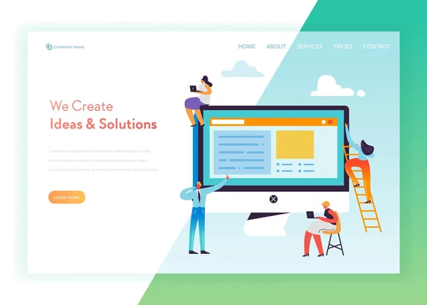 Технологии цифрового маркетинга Landing Page Template. Концепция социальных сетей с персонажами сайта управления контентом. Векторная иллюстрация — стоковый вектор