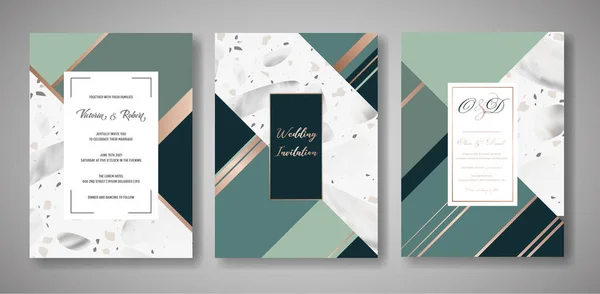 Terrazzo Casamento Convite Card Set Luxury Geometric Abstract Design Template —  Vetores de Stock