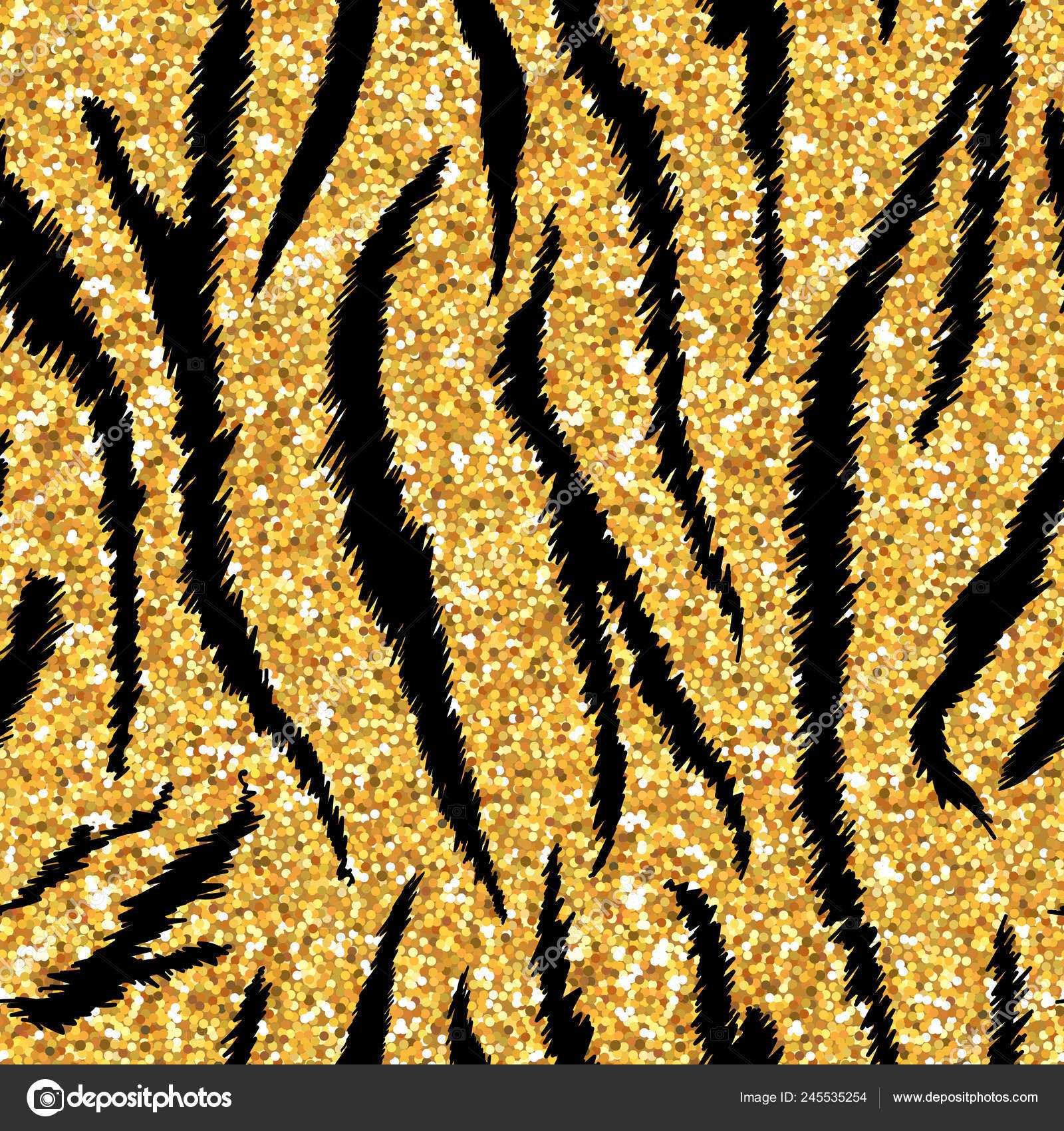 Tiger Texture Seamless Animal Pattern. Striped Golden Glitter Luxury Fabric  Background Tiger Skin Fur. Fashion Gold Abstract Design Print for  Wallpaper, Decor. Vector illustration Stock Vector by ©woodhouse 245535254