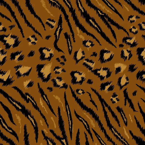 Tiger Leopard Texture Seamless Animal Pattern. Striped Fabric Background Wild Animals Skin Fur. Fashion Abstract Design Print for Wallpaper, Decor. Vector illustration — Stock Vector