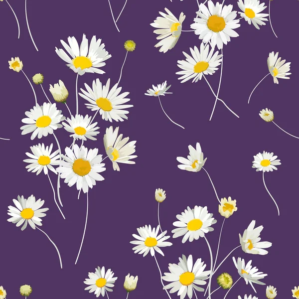 Naadloze bloemmotief met kamille bloemen. Natuurlijke achtergrond met madeliefjebloemen voor lente zomer Design behang, decoratie, afdrukken. Vectorillustratie — Stockvector