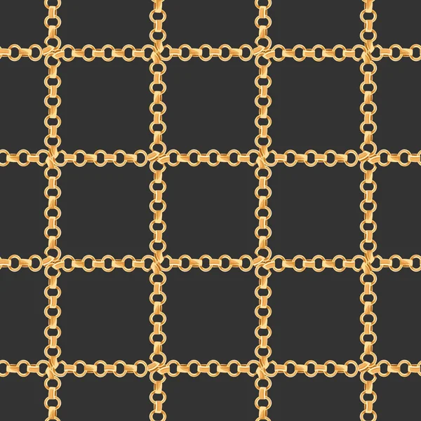 ゴールデン チェーン ファッション生地シームレス パターン。ゴールドのチェーンと高級の背景。繊維、壁紙用ジュエリーの要素を持つデザイン。ベクトル図 — ストックベクタ