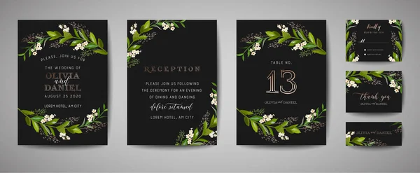 Luksus blomst Vintage bryllup Gem dato, invitation blomsterkort samling med guld folie ramme. Vektor trendy cover, grafisk plakat, retro brochure, design skabelon – Stock-vektor