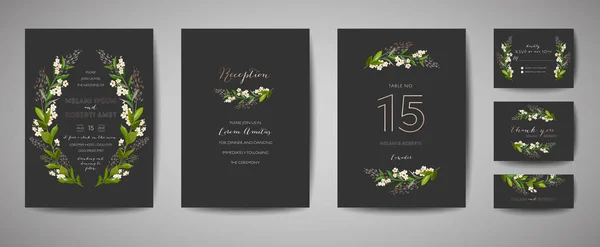 Luxe bloem Vintage bruiloft slaan de datum, de uitnodiging bloemen kaarten collectie met goud folie Frame. Vector grafische poster, retro brochure, trendy cover, ontwerpsjabloon — Stockvector