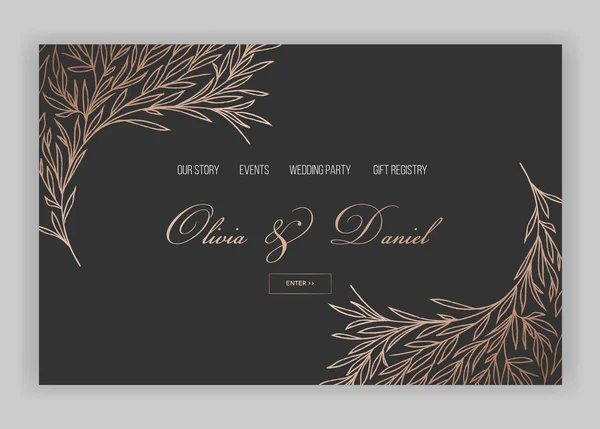 Wedding Salon Internet Shop blommig landning sida mallen. Vårens försäljning Banner Web sida webbplats med guld folierad blommor. Bröllop inbjudan romantisk Design. Vektorillustration — Stock vektor