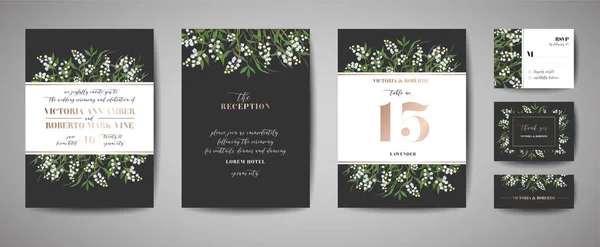 Luxus-Blumen-Vintage-Hochzeit speichern Sie das Datum, Einladung floralen Karten Kollektion mit Goldfolienrahmen. Vektor trendiges Cover, Grafikposter, Retro-Broschüre, Design-Vorlage — Stockvektor